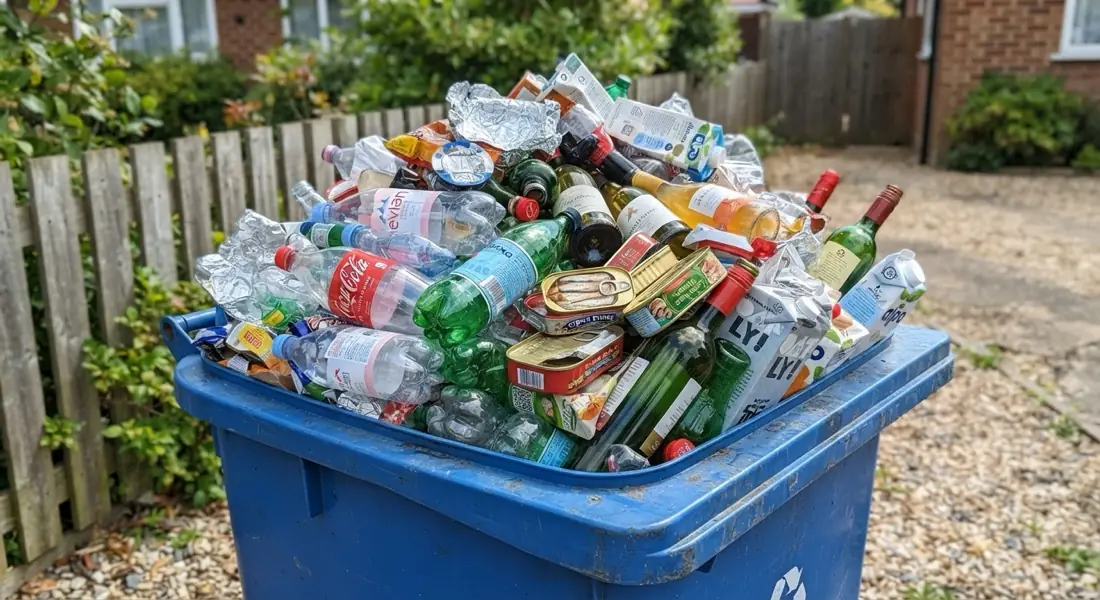 Směs obalového odpadu – PET, sklo, konzervy, fólie, tetrapak